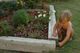 He's helping weed the garden and make the flowers happy.